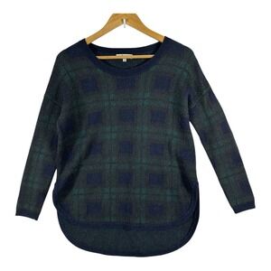 Madewell Tartan Mohair Alpaca Wool Plaid Sweater‎ Women's Size XS Navy Green